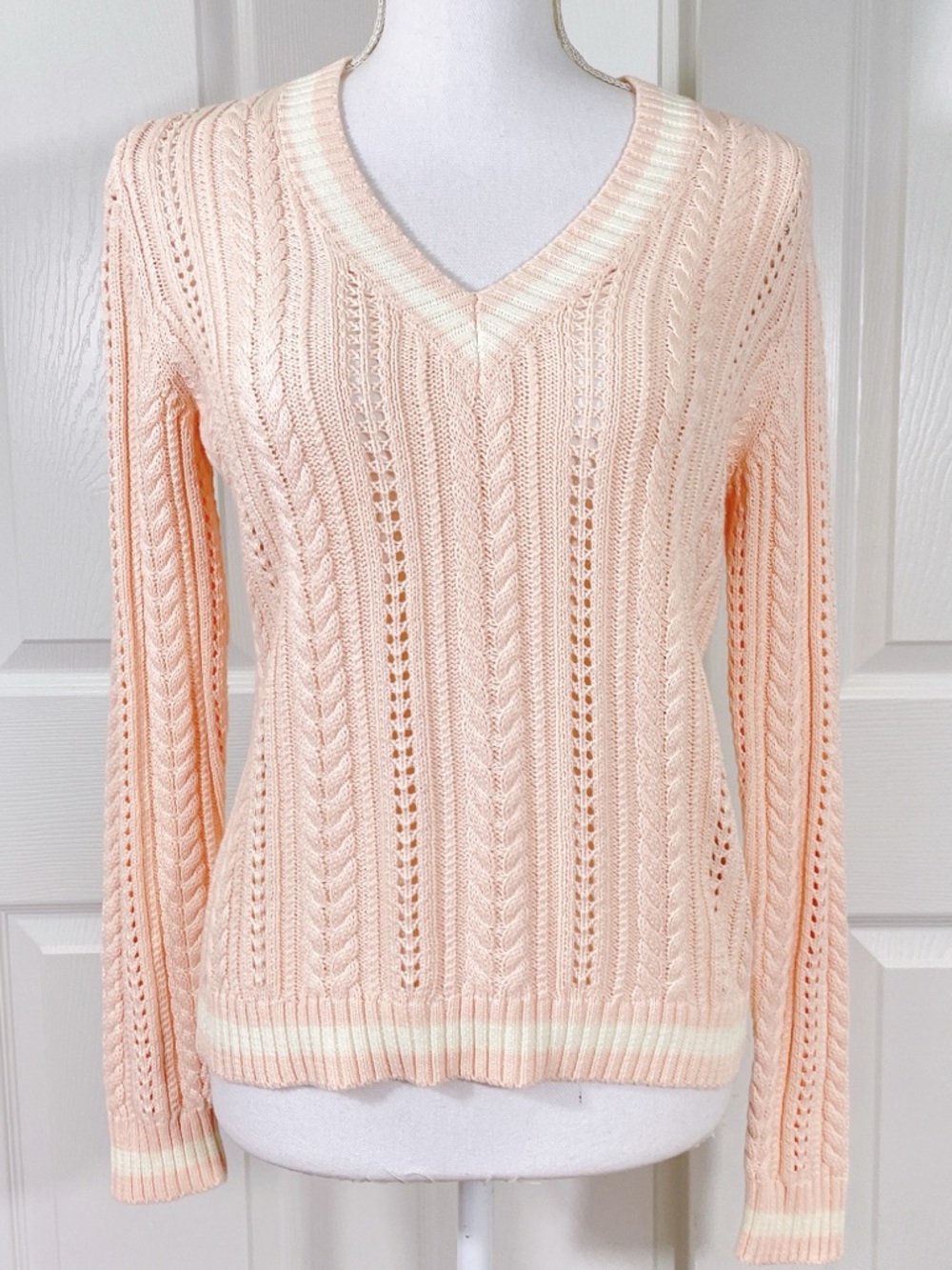 Ralph Lauren petite pink v-neck cable knit sweater